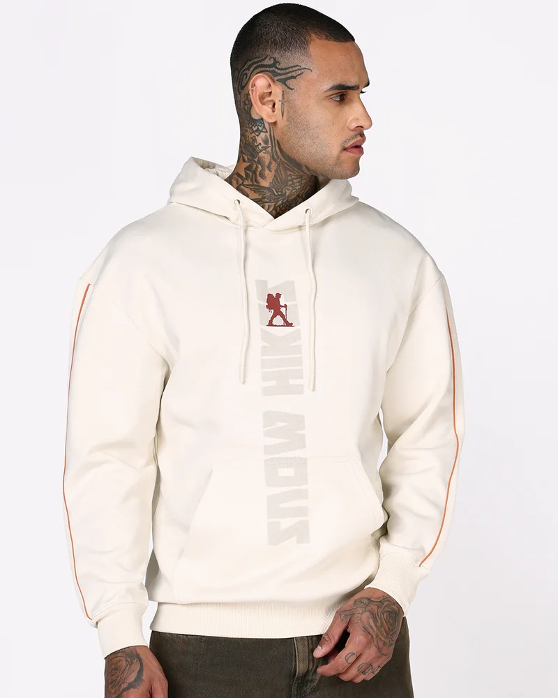 bewakoof Men's Gardenia Frozen Graphic Printed Oversized Hoodies